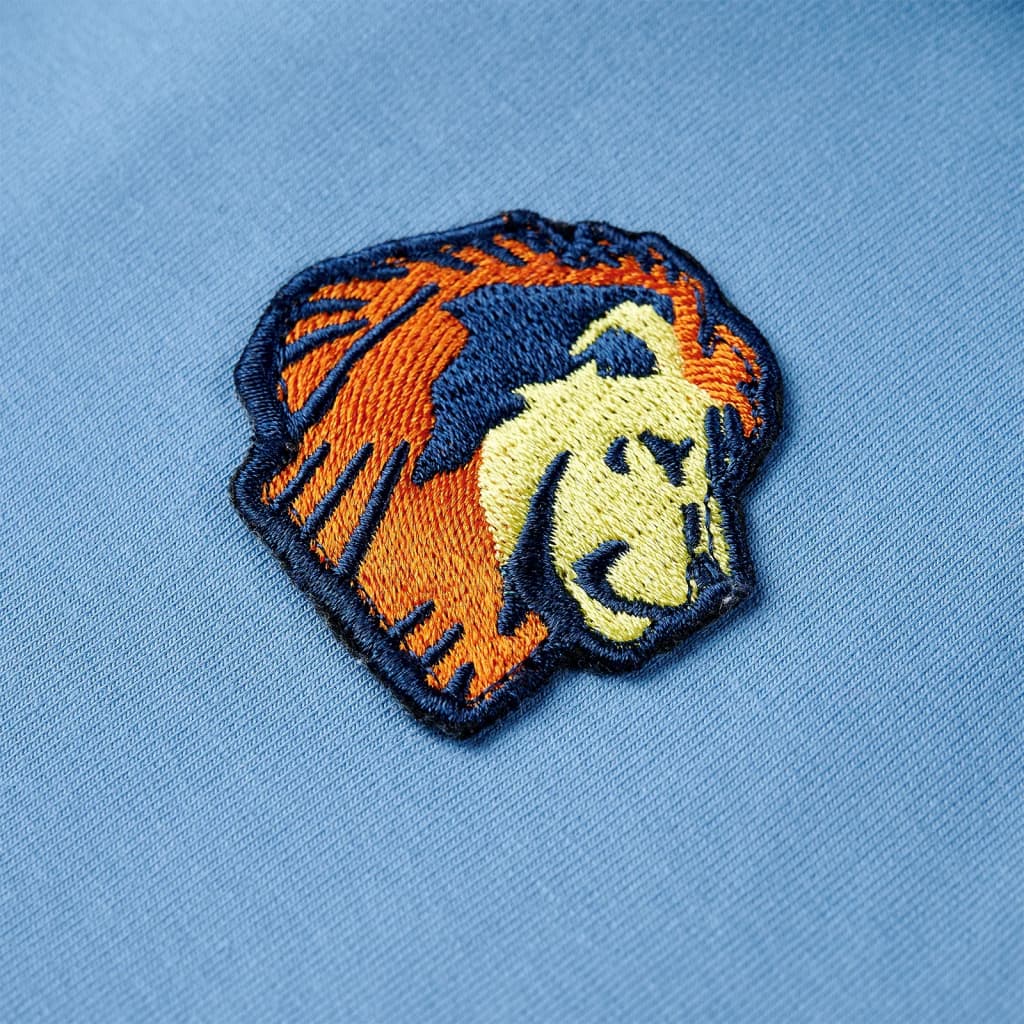 Kindertrui met capuchon 104 blauw en zachtgeel