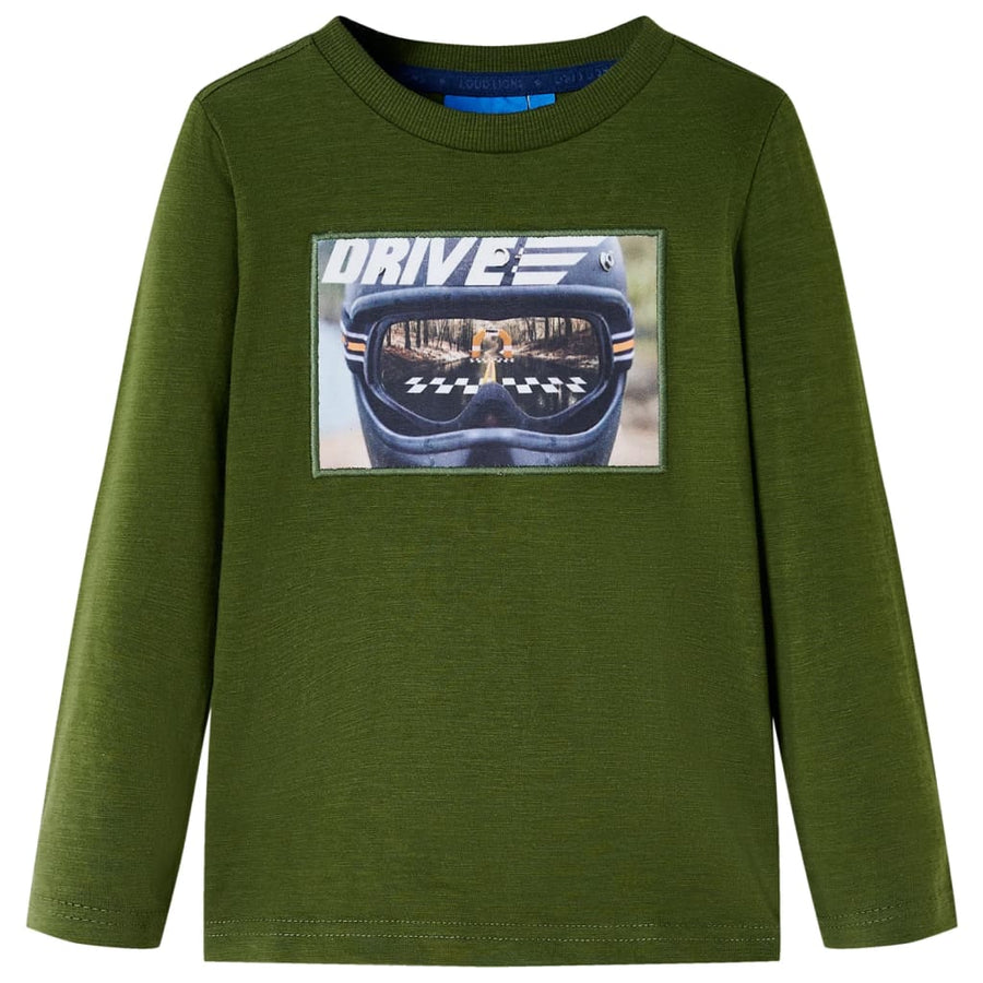 Kindershirt met lange mouwen 104 donkerkakikleurig Kaki 104