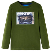 Kindershirt lange mouwen 128 donkerkakikleurig