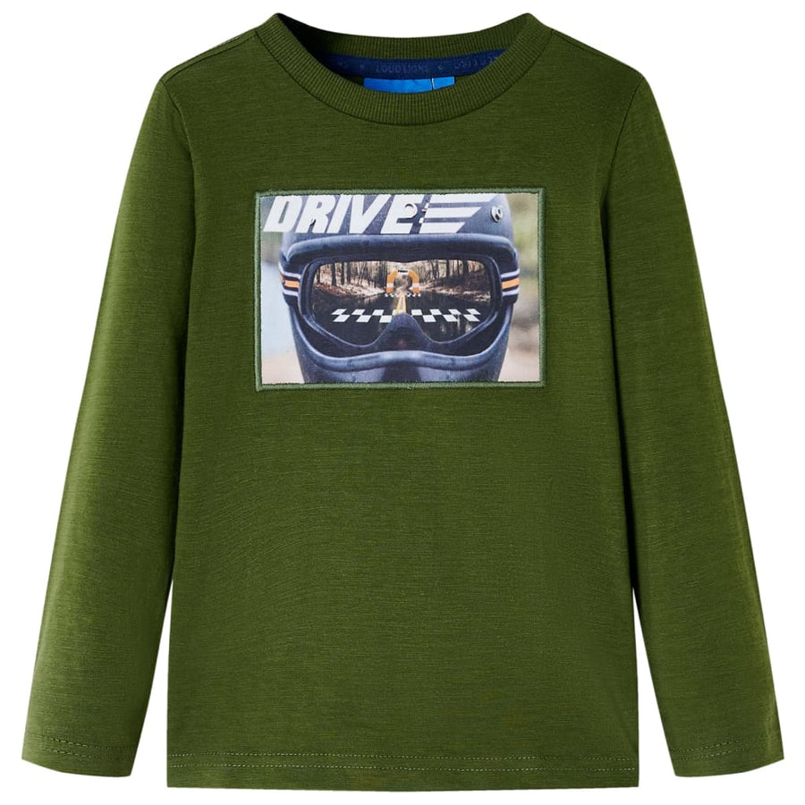 Kindershirt met lange mouwen 128 donkerkakikleurig Kaki 128