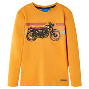 Kindershirt lange mouwen 92 oker motorprint