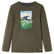 Kindershirt lange mouwen 128 kaki katoen