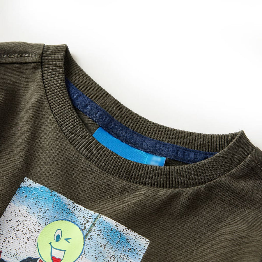 Kindershirt met lange mouwen 128 kakikleurig Kaki