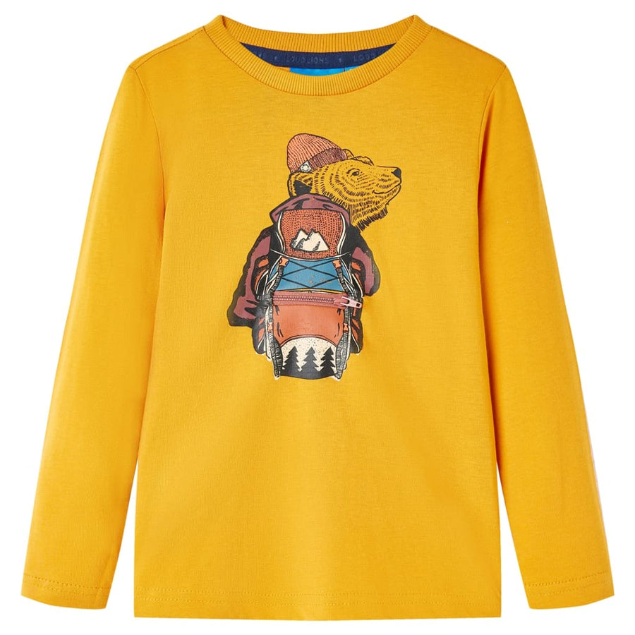 Kindershirt met lange mouwen 128 okerkleurig Oker