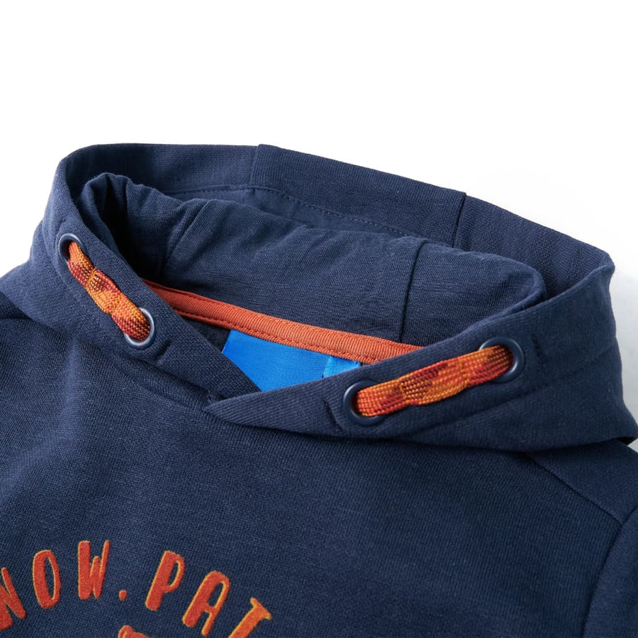 Kindertrui met capuchon 104 gemêleerd marineblauw en oranje Marineblauw