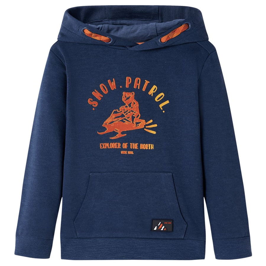 Kindertrui met capuchon 128 gemêleerd marineblauw en oranje Marineblauw