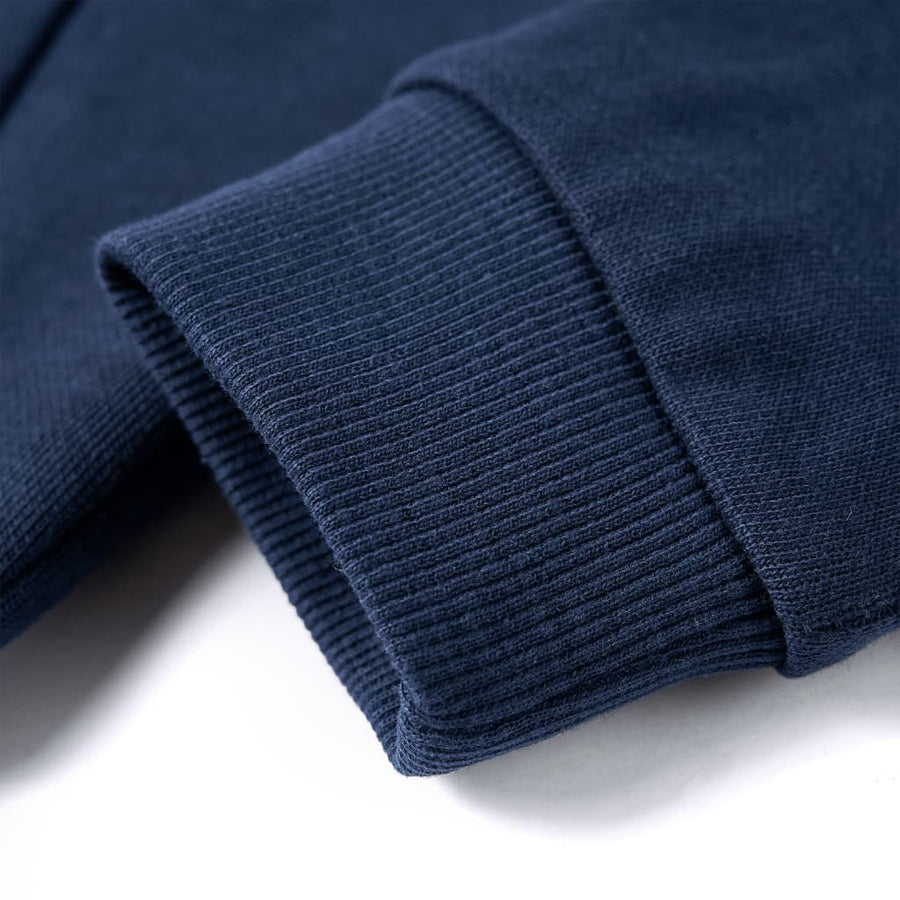 Kindertrui met capuchon 128 gemêleerd marineblauw en oranje Marineblauw