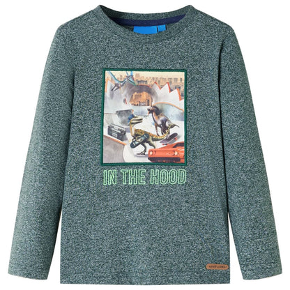 Kindershirt met lange mouwen 116 gemêleerd donkergroen Donkergroen