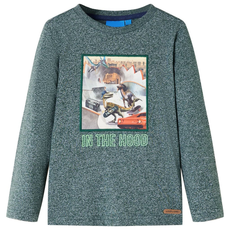 Kindershirt met lange mouwen 116 gemêleerd donkergroen Donkergroen
