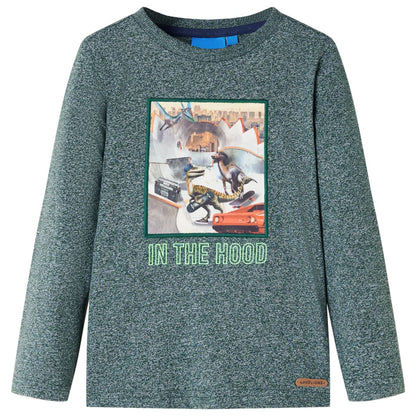 Kindershirt met lange mouwen 140 gemêleerd donkergroen Donkergroen 140