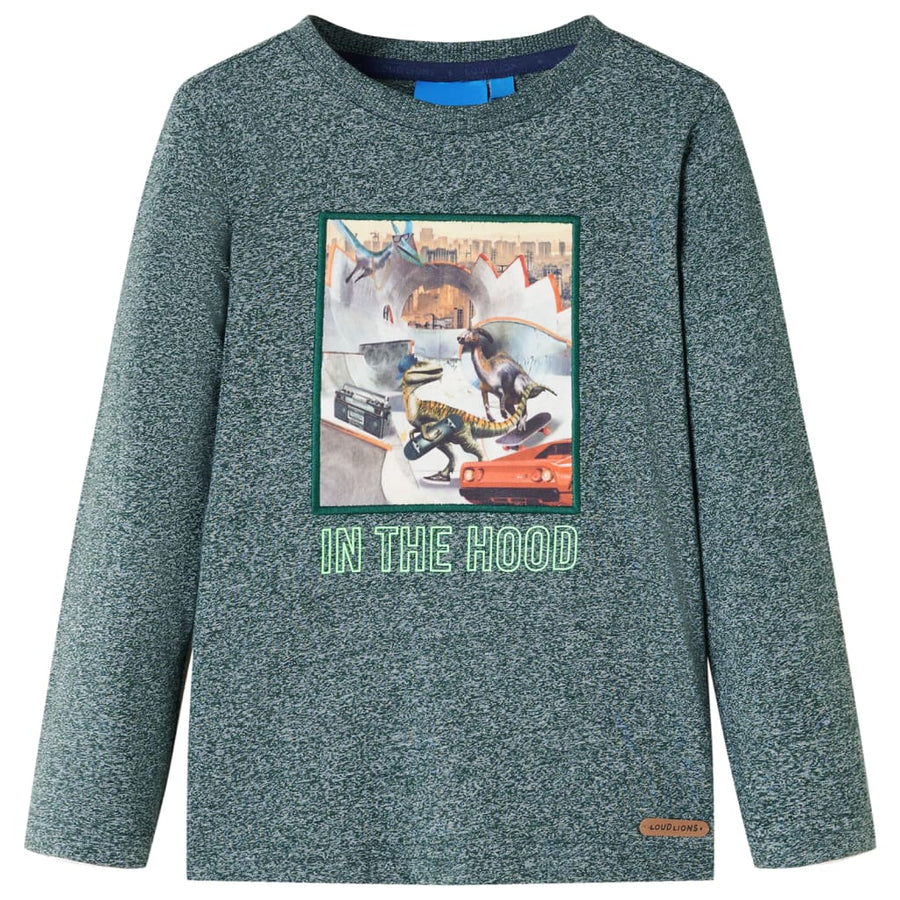 Kindershirt met lange mouwen 140 gemêleerd donkergroen Donkergroen 140