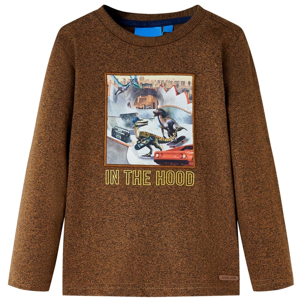 Kindershirt met lange mouwen 104 gemêleerd cognackleur Cognac