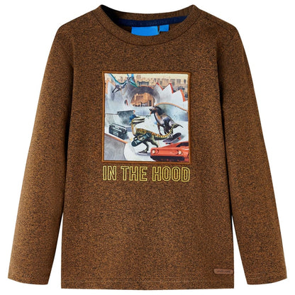 Kindershirt met lange mouwen 104 gemêleerd cognackleur Cognac