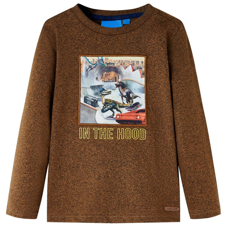 Kindershirt met lange mouwen 104 gemêleerd cognackleur Cognac