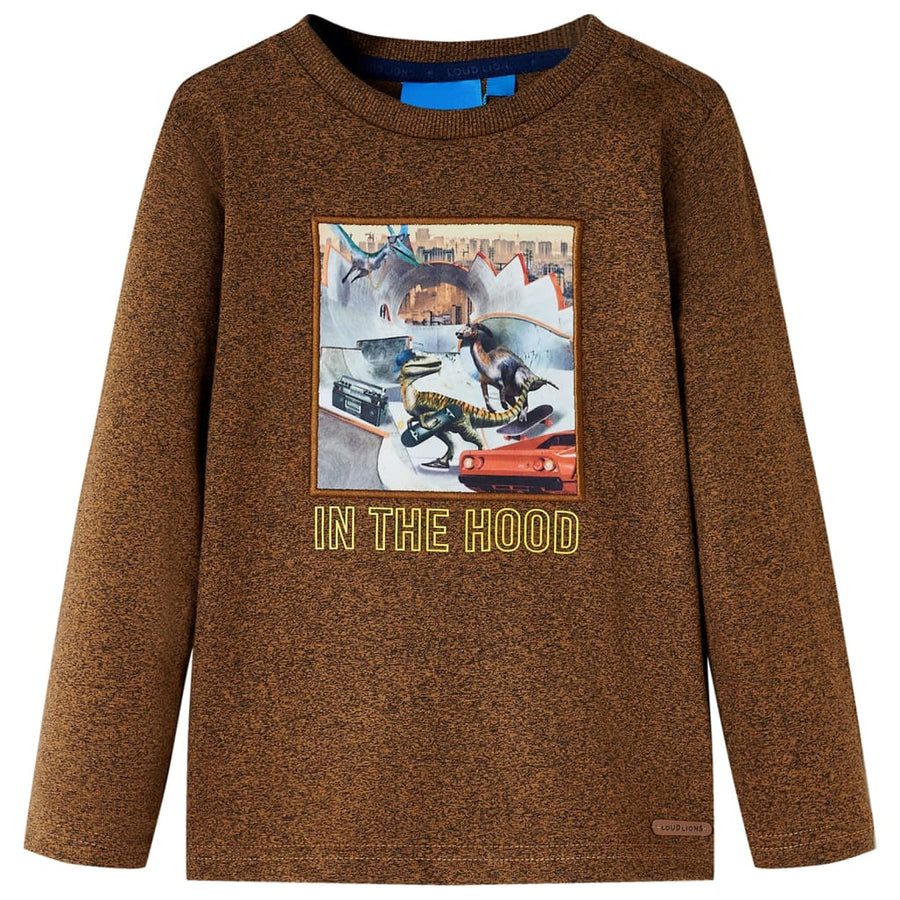 Kindershirt met lange mouwen 116 gemêleerd cognackleur Cognac