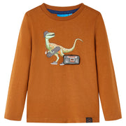Kindershirt lange mouwen 104 cognackleurig katoen