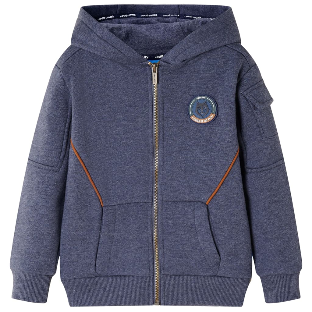 Kindervest met capuchon en rits 128 gemêleerd donkerblauw 128