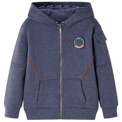 Kindervest met capuchon en rits 128 gemêleerd donkerblauw 128