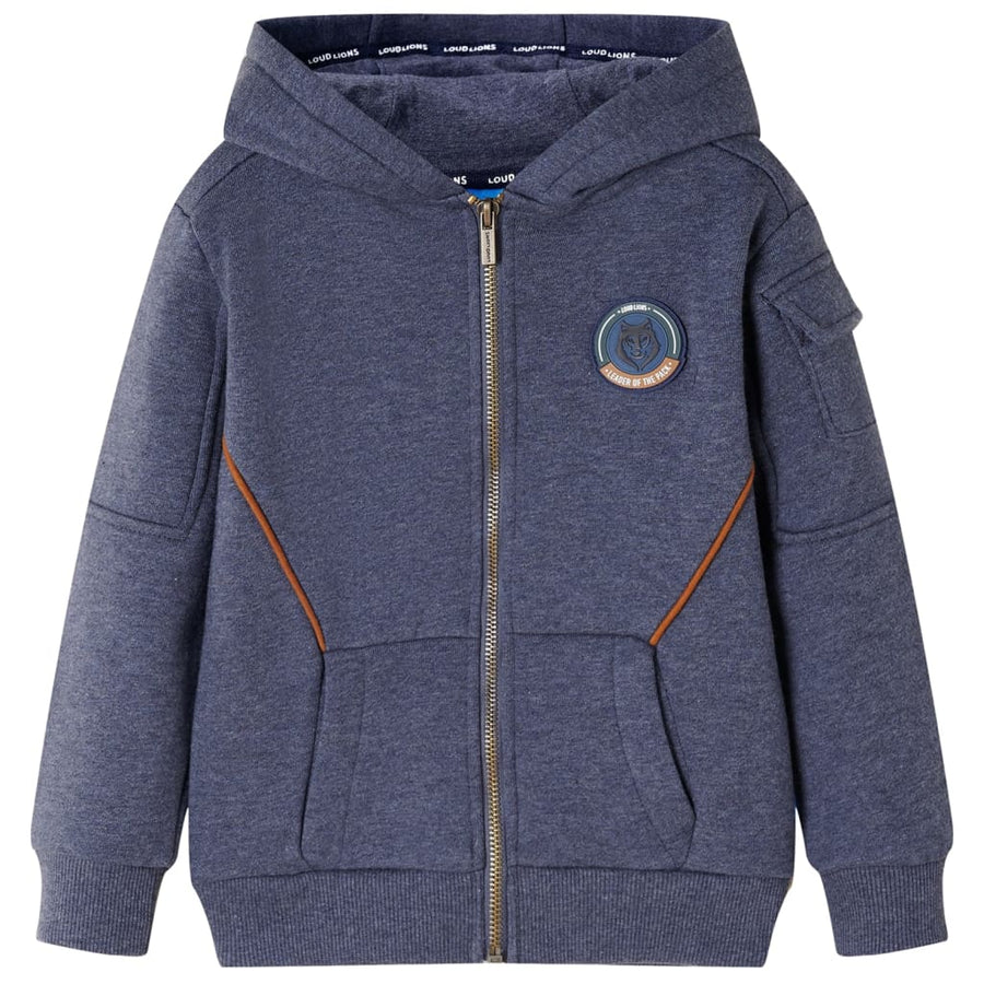 Kindervest met capuchon en rits 128 gemêleerd donkerblauw 128