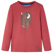 Kindershirt lange mouwen 116 roodbruin katoen