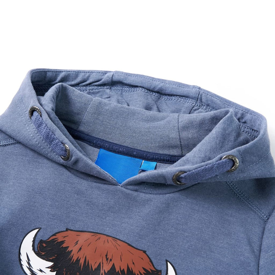 Kindertrui met capuchon 140 gemêleerd blauw 140