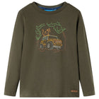 Kindershirt lange mouwen 128 kaki katoen