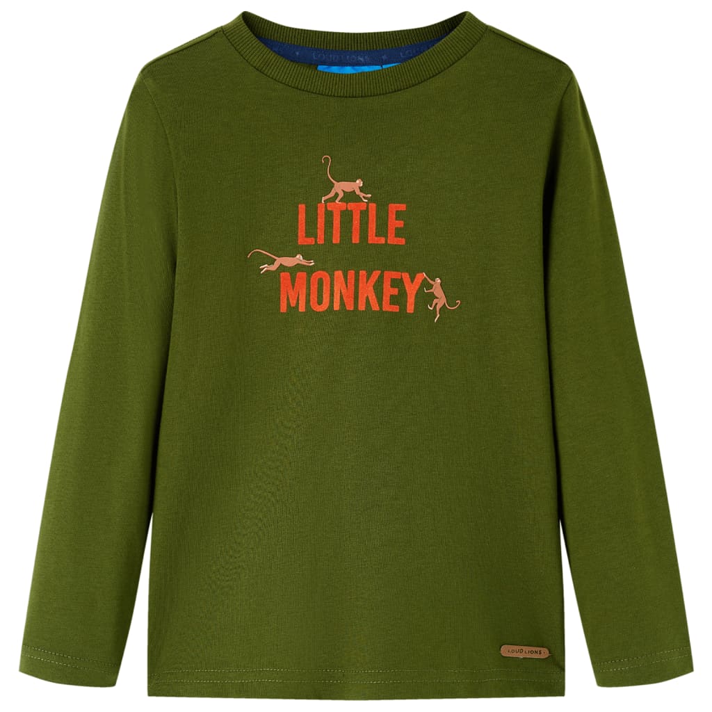 Kindershirt met lange mouwen 104 donkerkakikleurig Kaki
