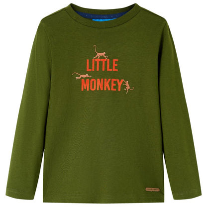 Kindershirt met lange mouwen 104 donkerkakikleurig Kaki