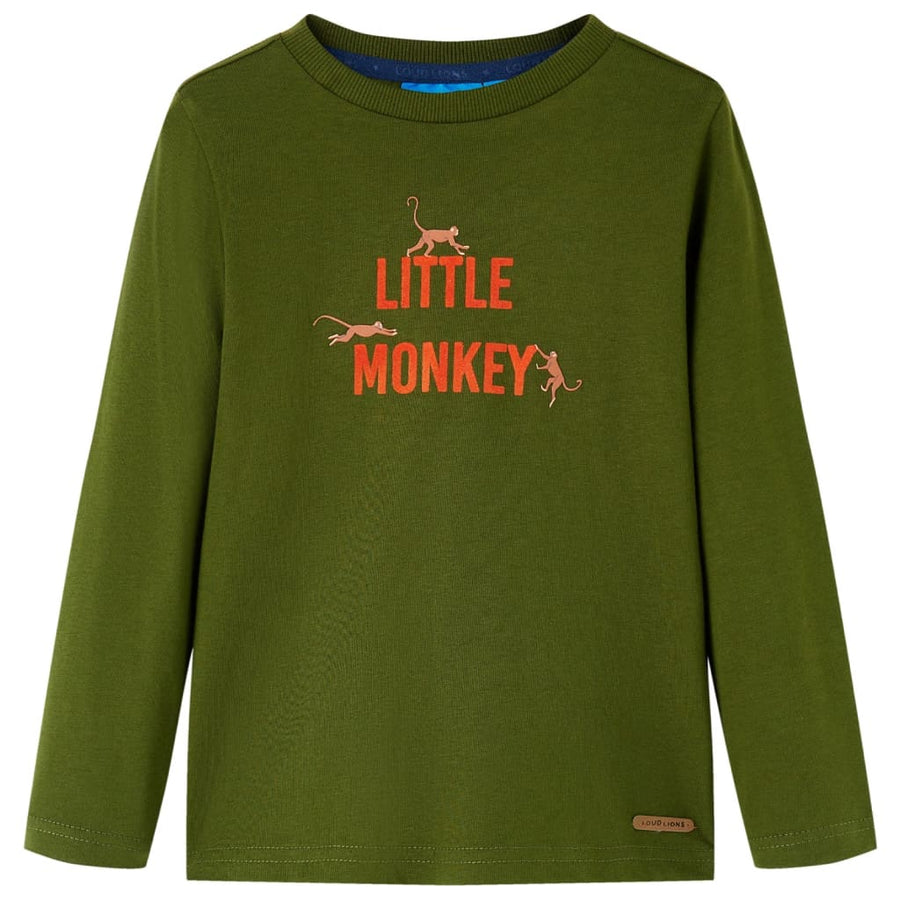 Kindershirt met lange mouwen 116 donkerkakikleurig Kaki