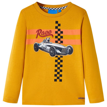 Kindershirt met lange mouwen 116 okerkleurig Oker
