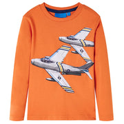 Kindershirt lange mouwen 92 donkeroranje katoen