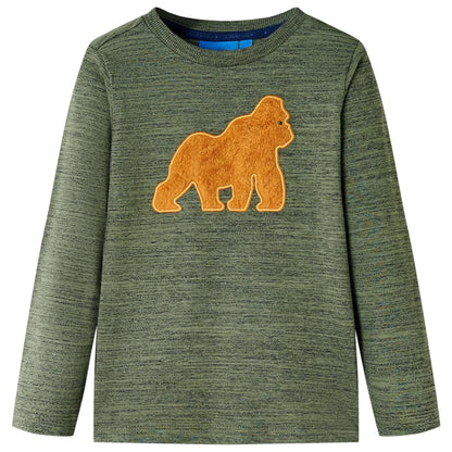 Kindershirt met lange mouwen 140 gemêleerd kakikleurig