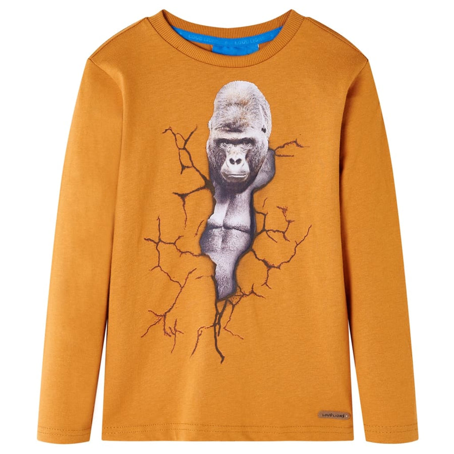 Kindershirt met lange mouwen 104 donkerokerkleurig Oker