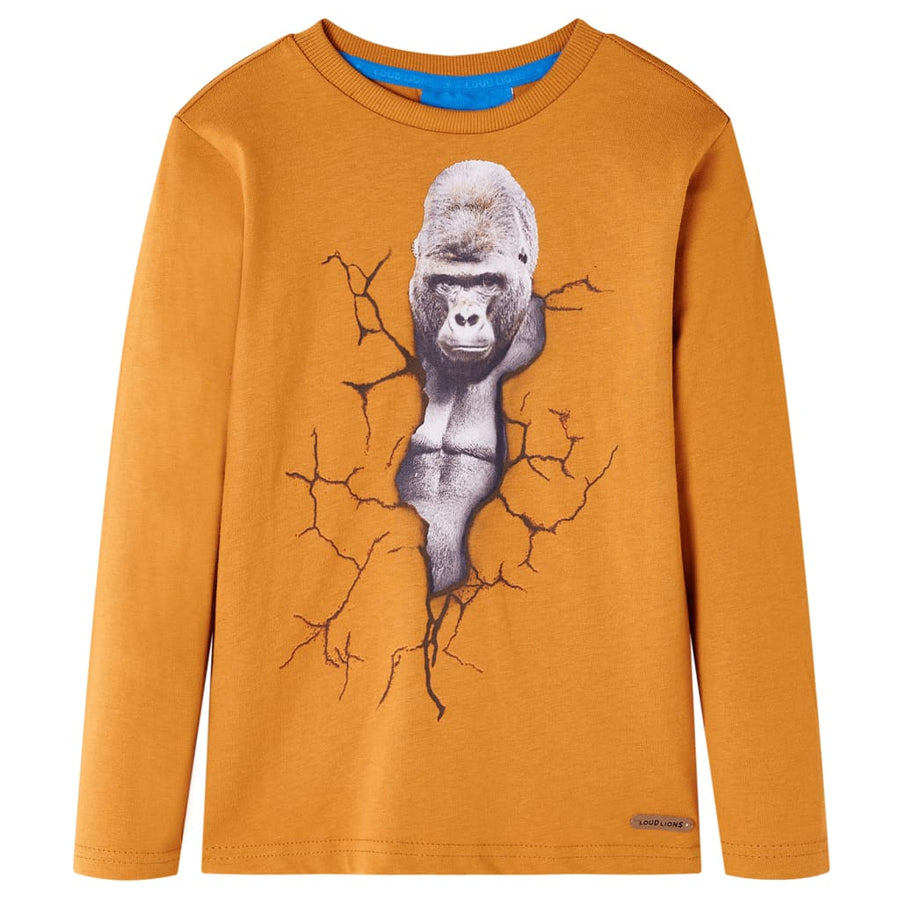Kindershirt met lange mouwen 116 donkerokerkleurig Oker