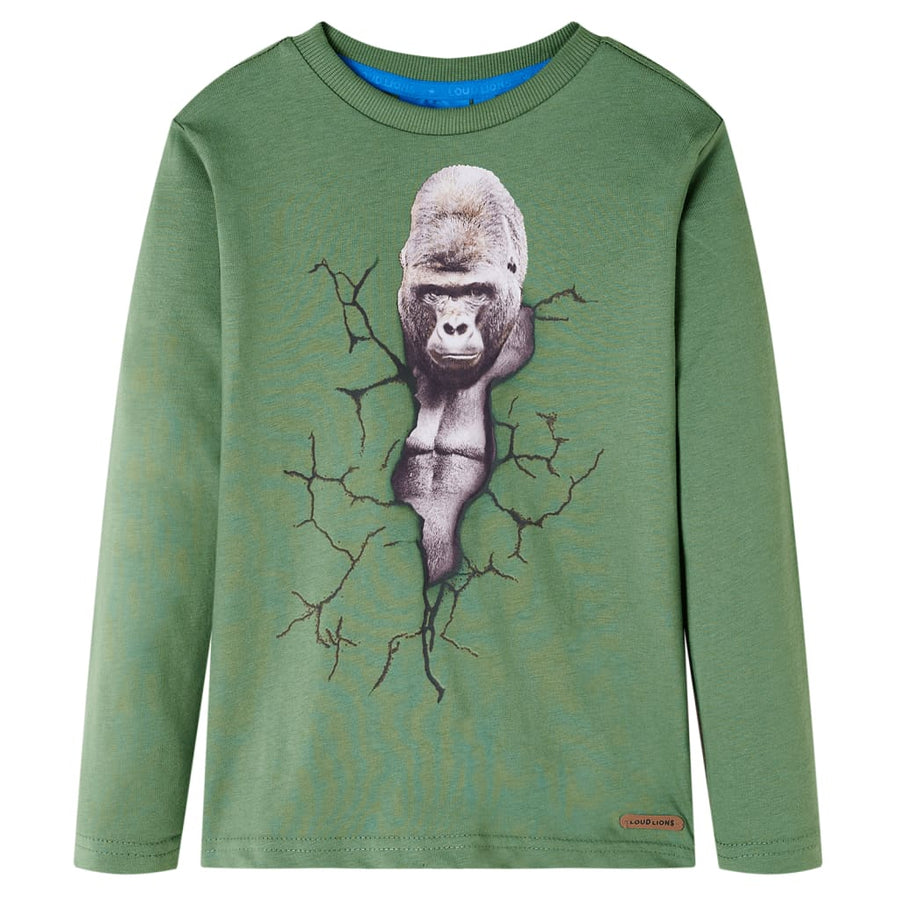 Kindershirt met lange mouwen 128 lichtkakikleurig Kaki