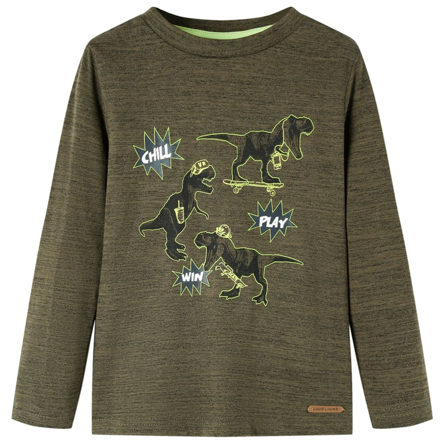Kindershirt met lange mouwen 92 gemêleerd kakikleurig Kaki
