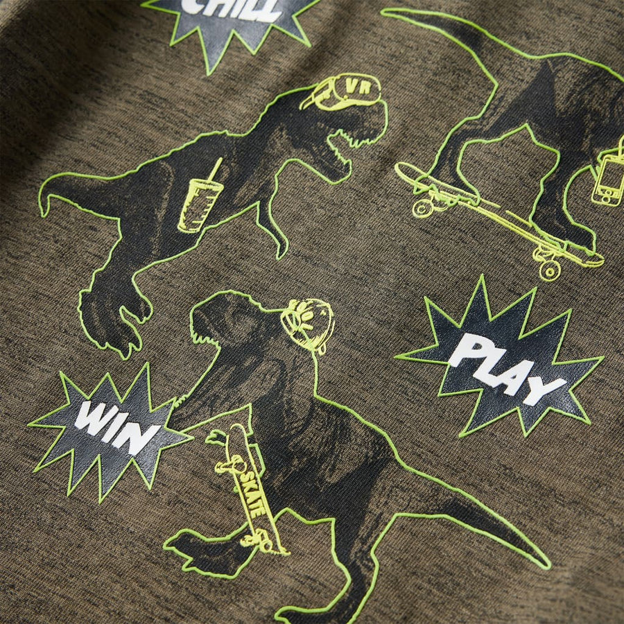 Kindershirt met lange mouwen 92 gemêleerd kakikleurig Kaki