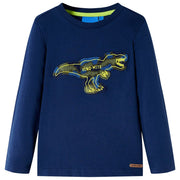 Kindershirt lange mouwen 128 marineblauw dinosaurus