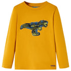Kindershirt lange mouwen 128 oker dinosaurus