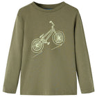Kindershirt lange mouwen 116 kaki fietsprint