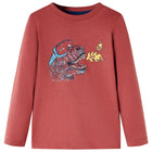 Kindershirt lange mouwen 128 roodbruin dinosaurus