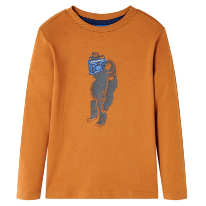 Kindershirt met lange mouwen 128 donkerokerkleurig