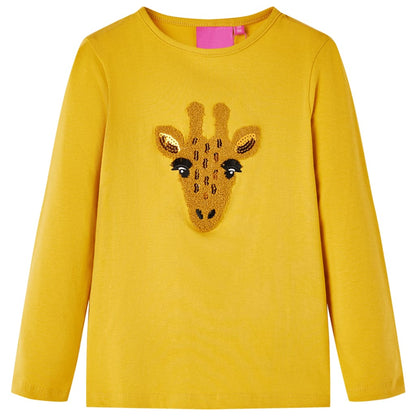 Kindershirt met lange mouwen 128 donker okerkleurig Oker