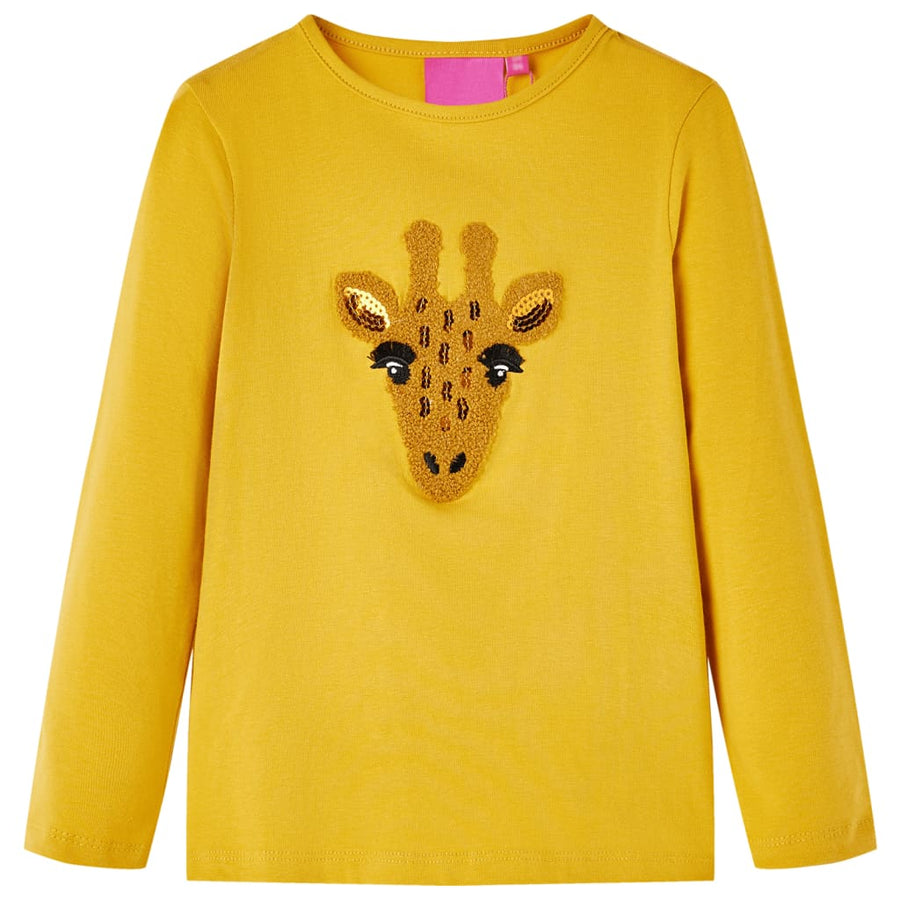 Kindershirt met lange mouwen 128 donker okerkleurig Oker