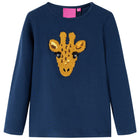 Kindershirt lange mouwen 128 marineblauw hert
