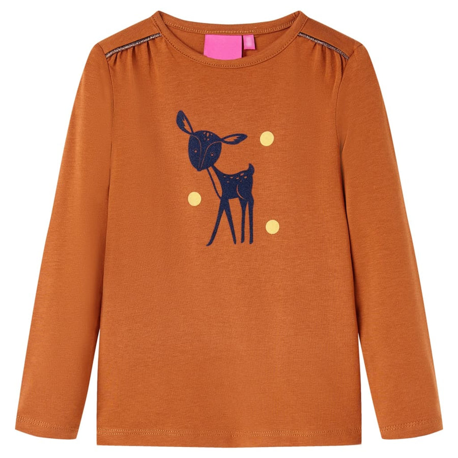 Kindershirt met lange mouwen 92 cognackleurig Cognac