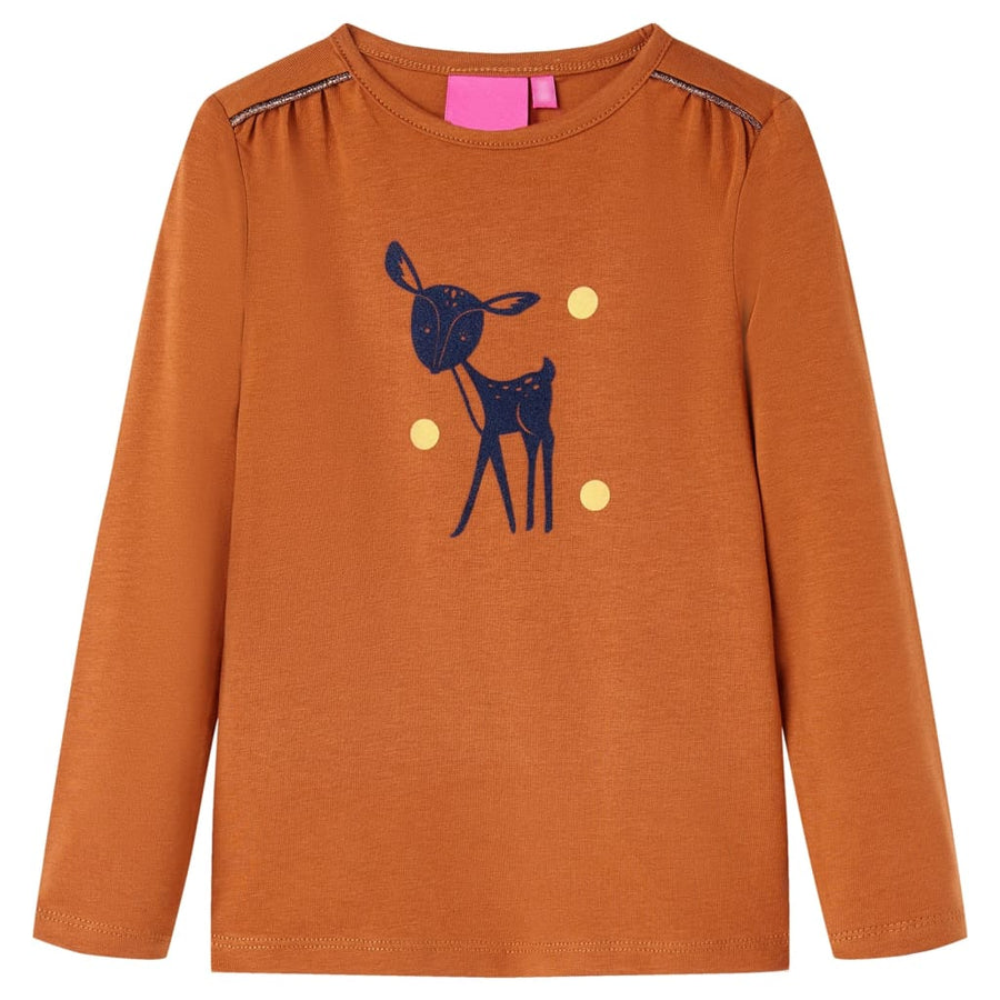 Kindershirt met lange mouwen 104 cognackleurig Cognac