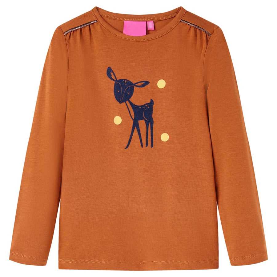 Kindershirt met lange mouwen 140 cognackleurig Cognac 140