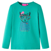 Kindershirt lange mouwen 104 felgroen kat