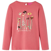 Kindershirt lange mouwen 92 oudroze bloemen